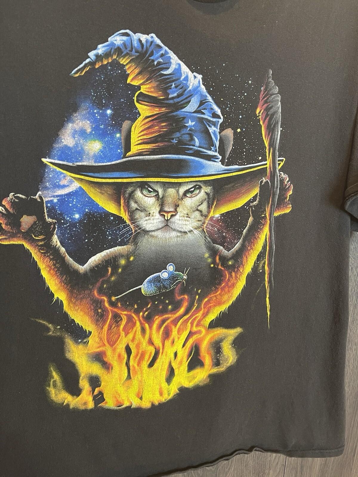Meowlock Halloween Cat Witch Wizard Warlock Cauldron Black T-Shirt Adult Large Unisex T-Shirt S