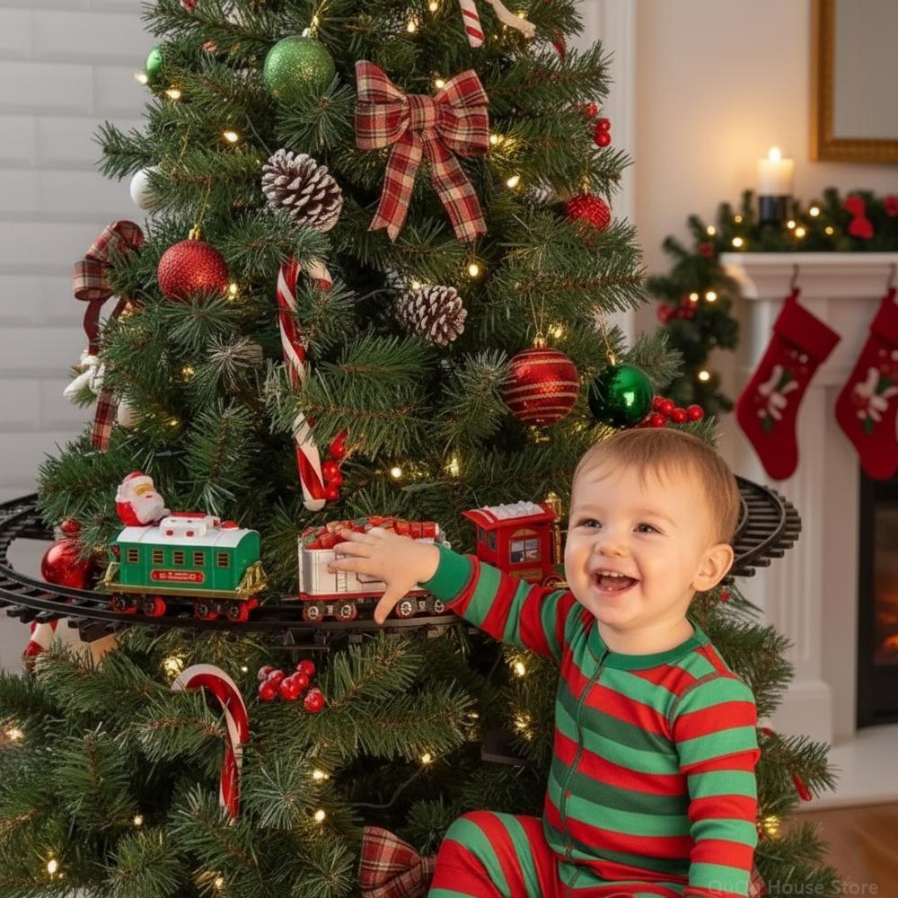 Electric Hanging Christmas Train with Light & Sound, Christmas Tree Decoration, Railway Car Playsets, Kids Toys Xmas Ornaments