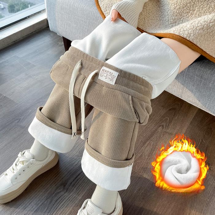 Lamb Fleece Wide Leg Pants for Women In Autumn and Winter, with Thickened Fleece and Warm Cotton Pants