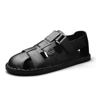 Erkek Yazlık Kapalı Burun Nefes Alabilen Deri Sandaletler - Kaymaz Yumuşak Taban, Büyük Beden Günlük Outdoor Plaj Ayakkabıları