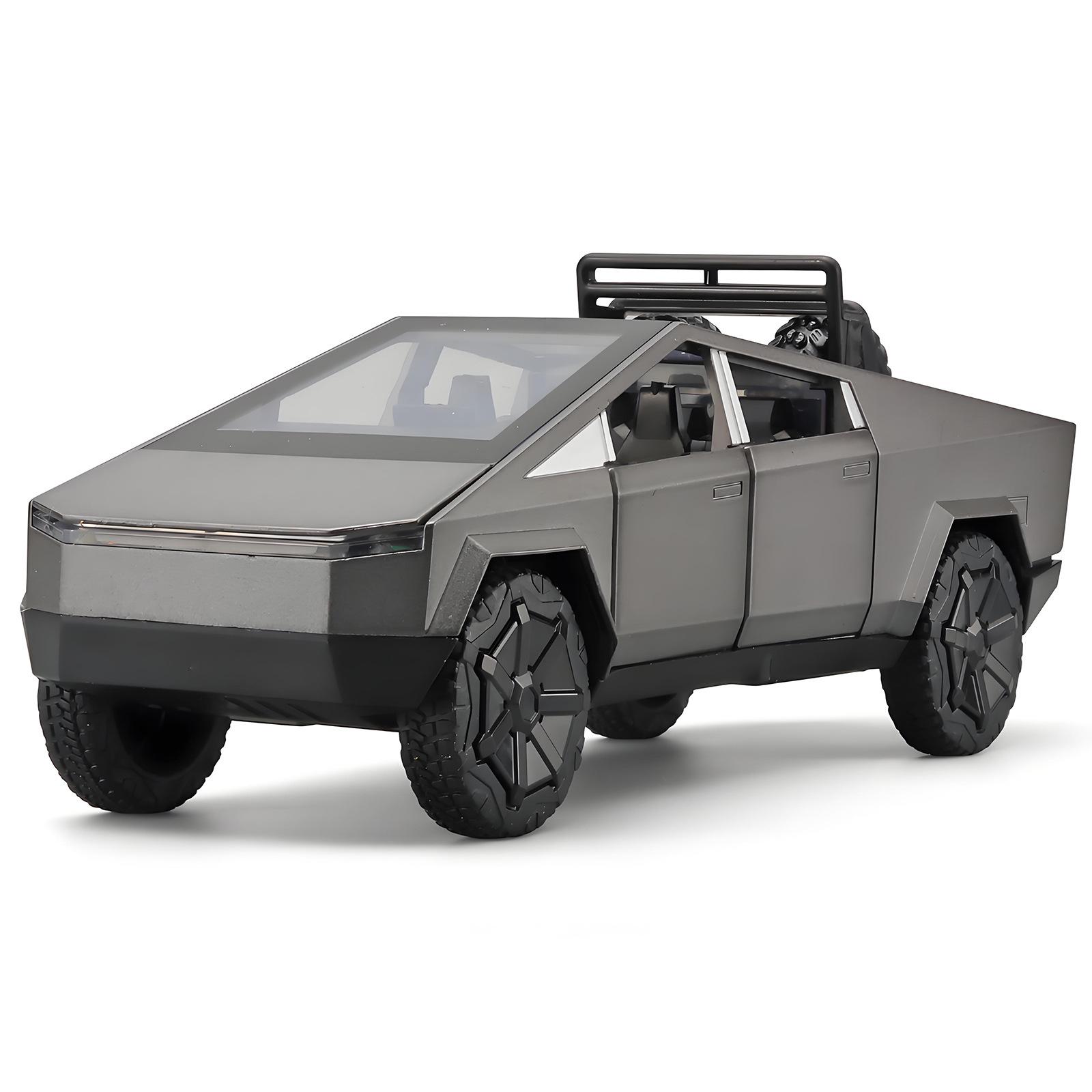 

Игрушка-пикап Tesla в масштабе 1/28, игрушка-машинка из сплава, литая металлическая модель, имитация звука и света, инерционная, детская игрушка, модное украшение для витрины, кибер серый