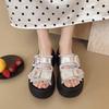 Fashion Platform Slippers Women Summer New Versatile Metal Buckle One Word Buckle Strap Casual Outside Wear Retro Fashion Cool Mopping
