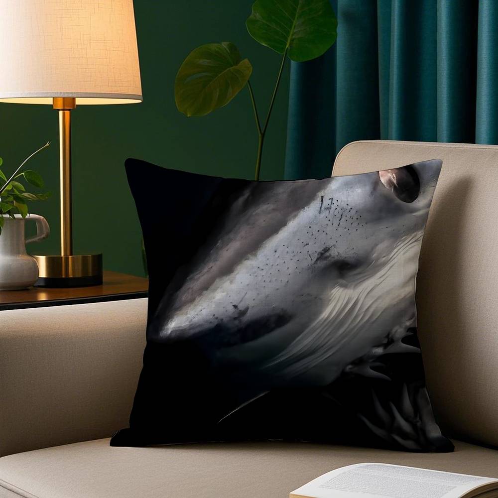 Shark Black Pillow Case Plush Fabric Soft Pillowcase Double Sided Print Sofa Cushion Cover Throw