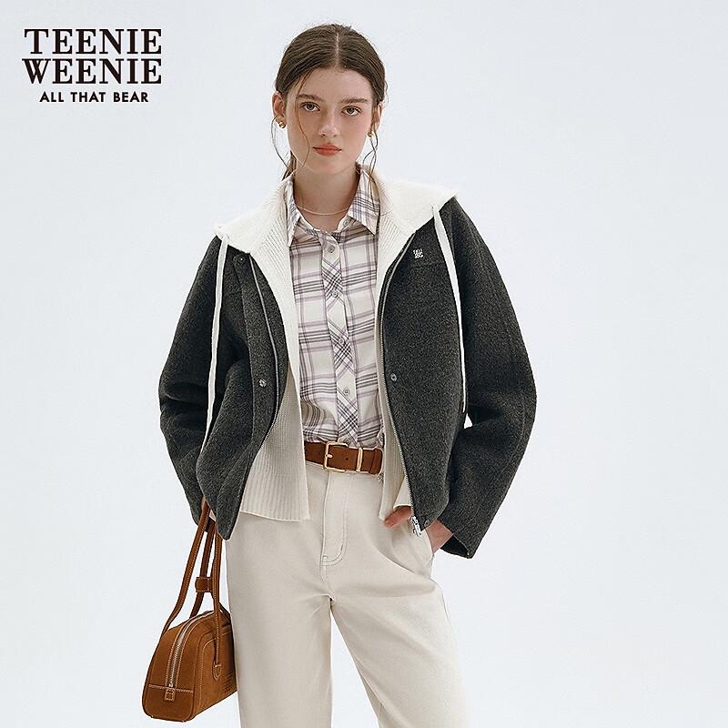 Teenie Weenie Women's Little Bear Letter Wool Blend Coat