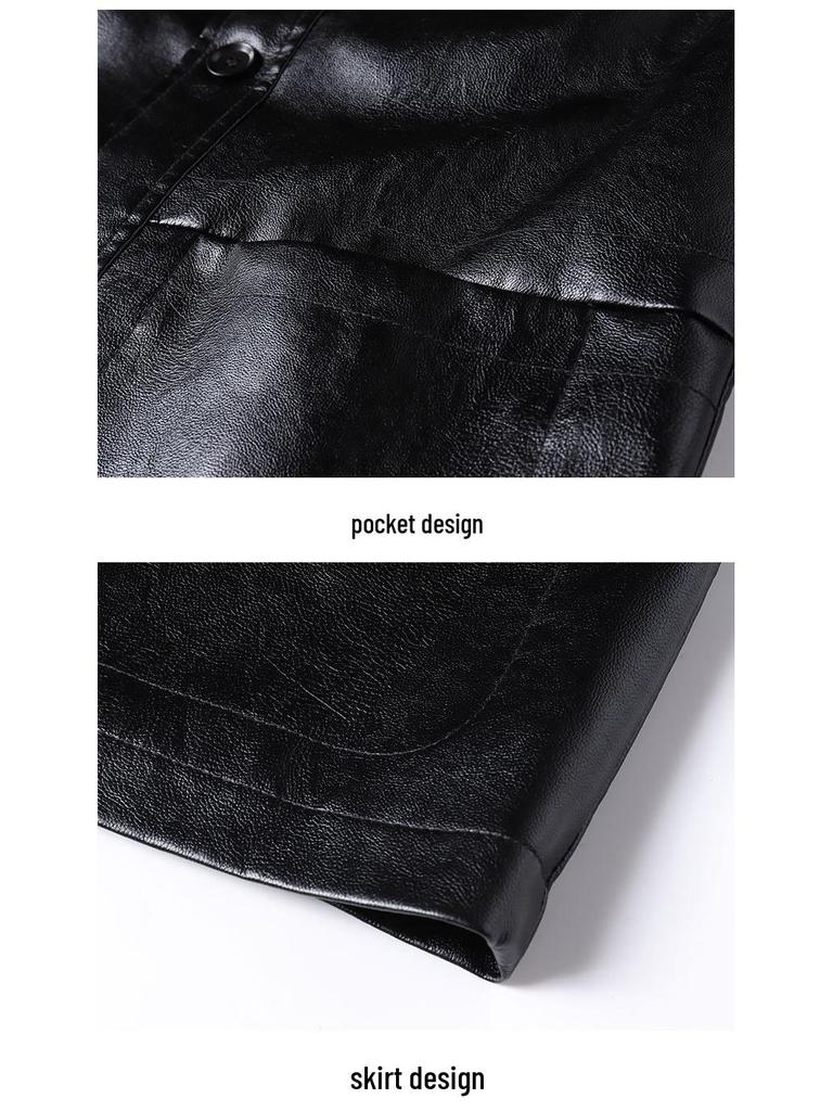 Skórzana Kurtka Męska Duży Rozmiar dla Średniego Wieku i Starszych z Klapami - Wiosna i Jesień