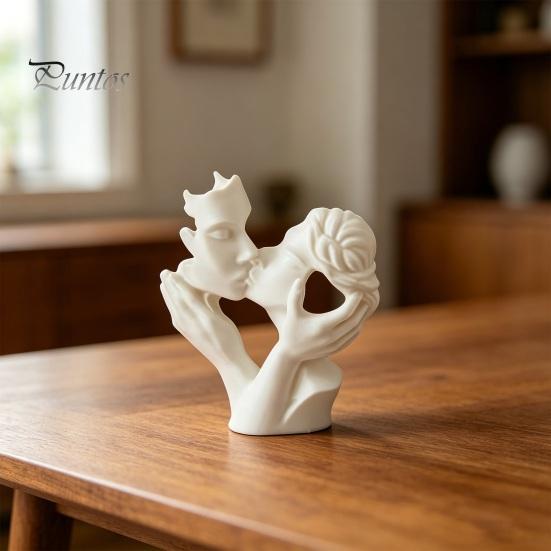 Living Room Art Piece 3D Printed Kissing Couple Figurine, Romantic Hollow-out Statue with Wide Solid Stable Base, Modern Delicate Carved Figurine