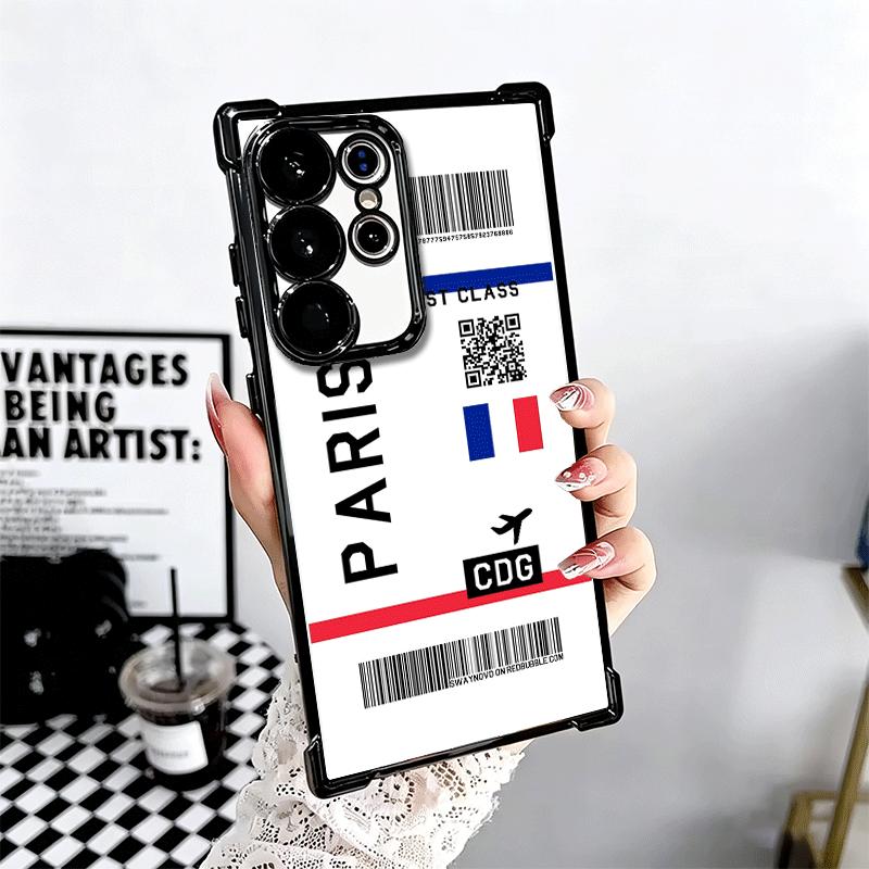 Travel Air Ticket Label Soft Phone Case For Samsung Galaxy S26 Ultra S25 Edge S24 FE S23 Plus S22 S21 + S20 Plating Anti-Fall Fu
