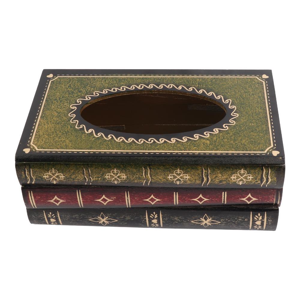 Wood Tissue Box Dispenser Rectangular Antique Book Box Cover Living Room Decor