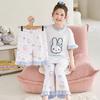 2026 Cotton Pajama Set Girls Short Sleeve Thin Sleepwear Sweet Cartoon Print Kids Home Outfit