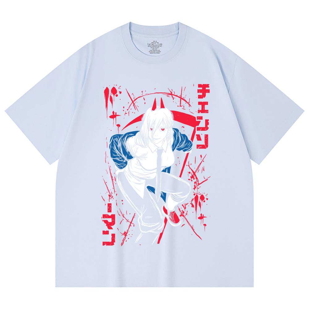 230 Gsm 100% Cotton Chainsaw Man V32 Power Print Unisex Heavy Cotton T Shirt