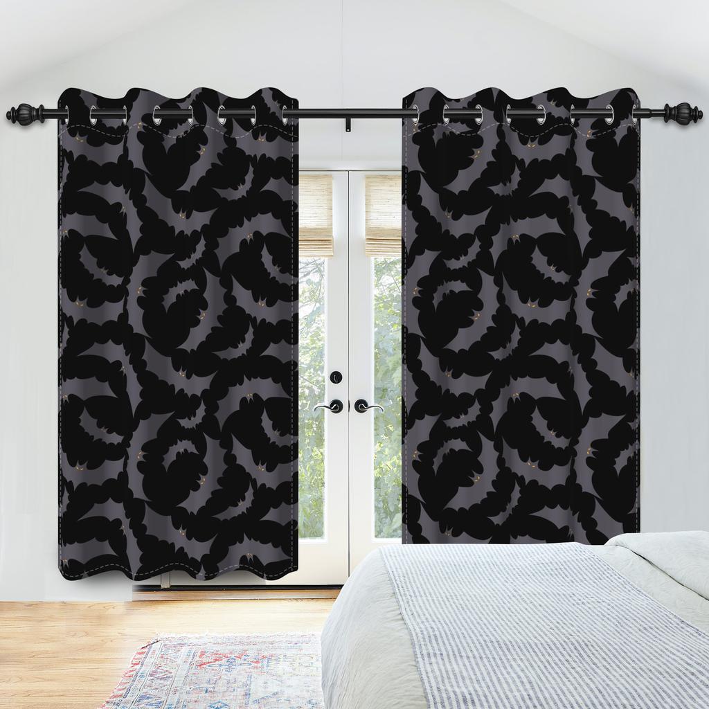 2pcs/set Horror Halloween Window Curtain Bat Spider Pumpkin Ghost Haunted House Home Decor Blackout Polyester Fabric Curtains