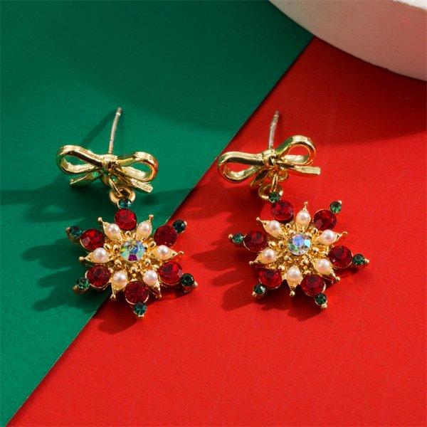 Crystal Christmas Snowflake Zircon Colorful Pearl Earrings Stud For Women Dangle Hook  Xmas Party  Jewelry Gift
