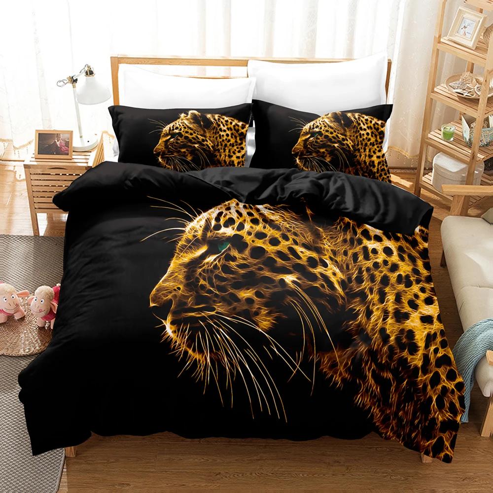 Leopard Print Soft Duvet Cover for King Plus Quen Sized Dimensions Bed, 3D Panther, Soft Duvet Cover,Quen Sized Dimensions,Double Warm Comforter