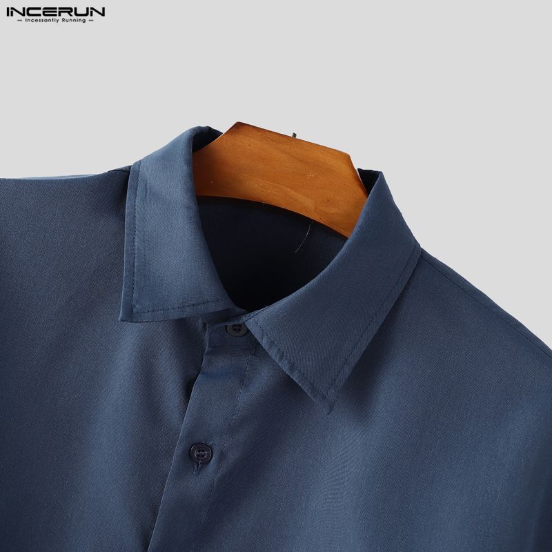 INCERUN Two Pieces Men Lapel Short Sleeve Cropped T-shirts Long Pants Sets Suits