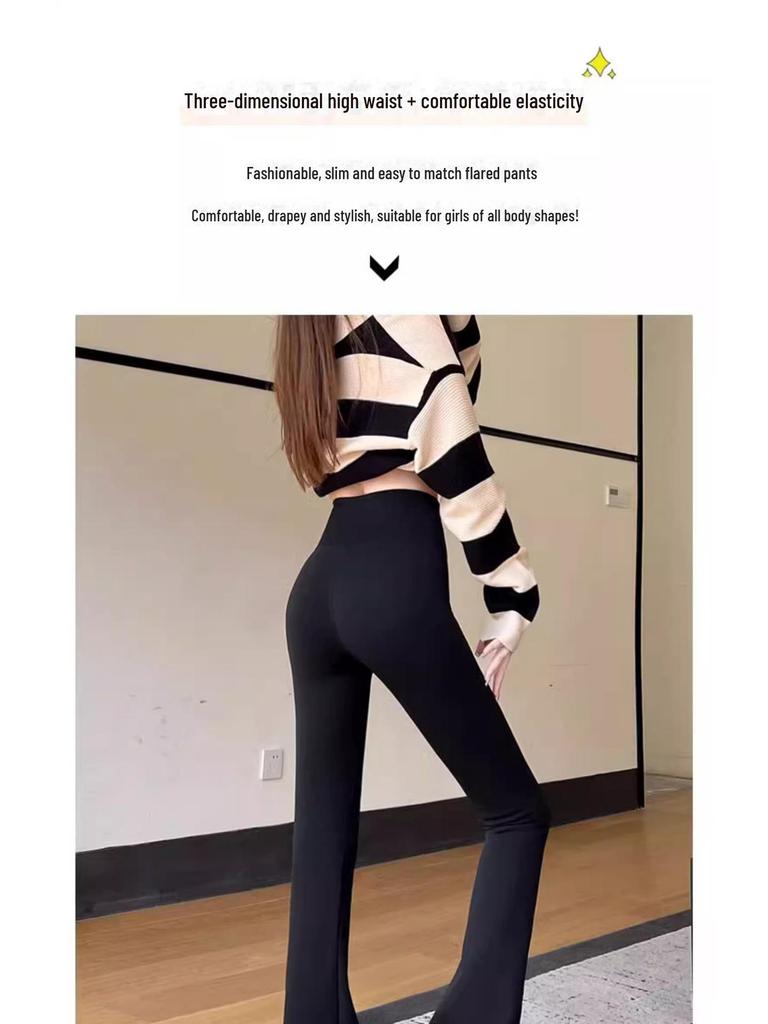 Women's Black High-Waist Flared Plush Pants - Autumn/Winter 2025 Collection