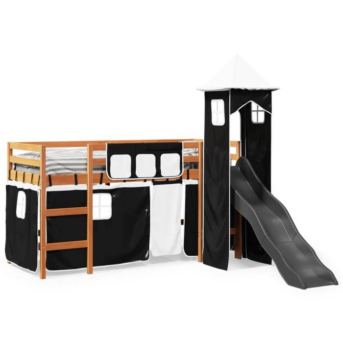 VidaXL Lit mezzanine enfants avec tour blanc/noir 80x200cm pin massif, lit mezzanine, lit mezzanine avec échelle, cadre de 3309125