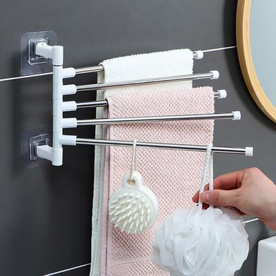 180 Derece Dönebilen Çubuklu Banyo Havlu Askısı Delme Gerektirmeyen Kolay Kurulum Havlu Askısı Çok Katmanlı Askı Çubuğu