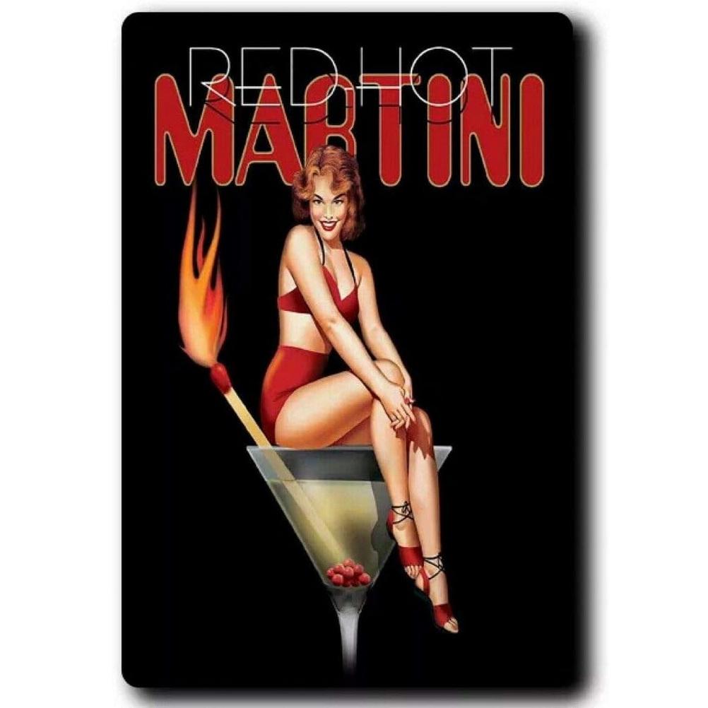 Vintage Pinup Weinmädchen Metallblechschilder Cocktail Martini Fireball Bier Wanddeko für Hausbars Garage Café Clubs Man Cave Pubs