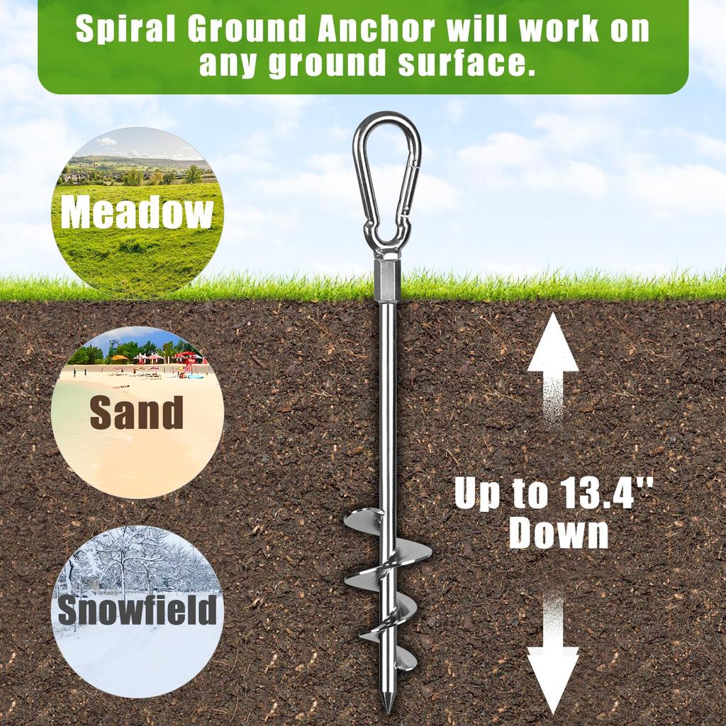 SELEWARE Ground Trampoline Tent Strong Wide Spiral Ground Anchors for and Animal Swing Sets 18-inch Screw-in Anchors, 4-Pack, Heavy-Duty Stakes,