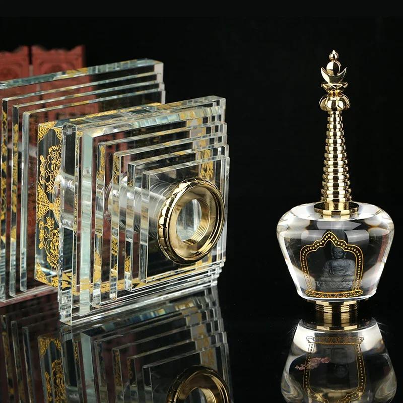 Kristall Stupa Statue Sarira Dagoba Pagode Statue Tibetischer Buddhismus Tempel Schrein Verehrung Dekor