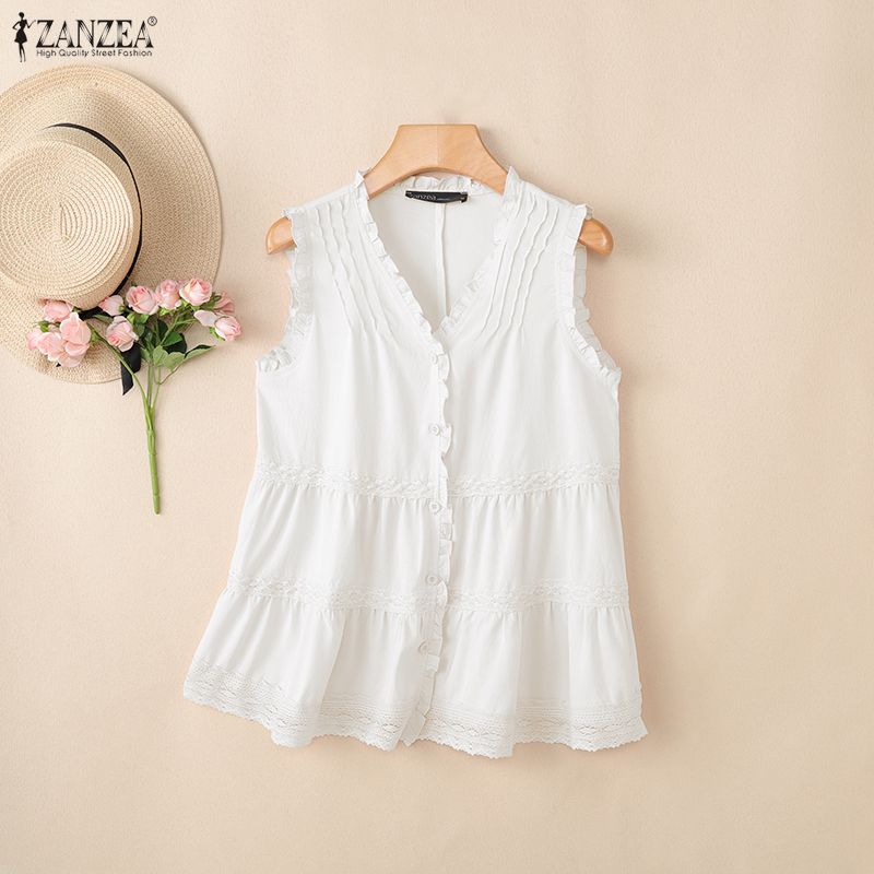 ZANZEA Damen Sommer Casual V-Ausschnitt Ärmellose Tanktops