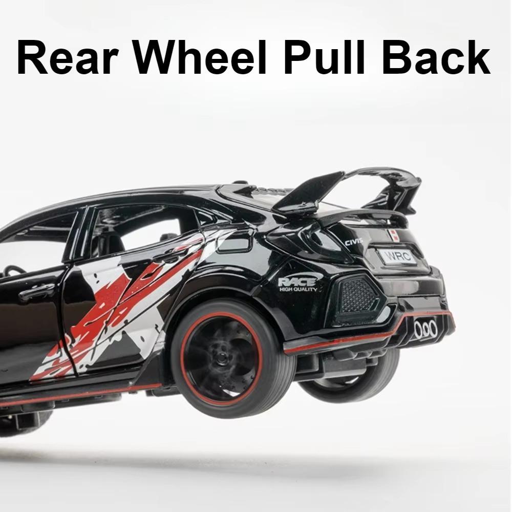 PCDB3 1:32 Honda CIVIC TYPE-R Accord Toys Diecast Alloy Models Car 6 Doors Opened Sound Light Pull Back Cars Children's Holiday Gifts