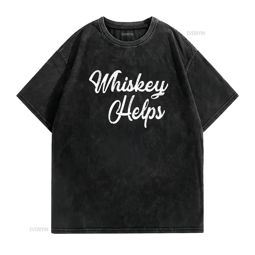 Whiskey Helps T Shirt Distressed Funny Bar Black Large vintage Washed Top For Everyday Wear Soft Versatile Slightly Unisex