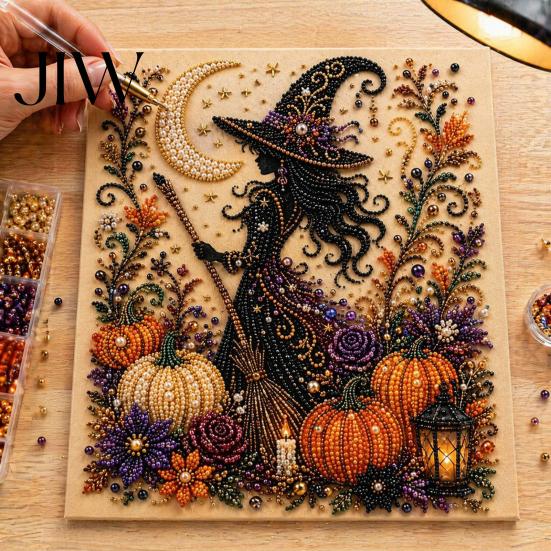 Fall Indoor Art Projects Halloween Faux Pearl DIY Kit, Spooky Cute 3D Beads Painting Crafts, Stress Relief Craft Activities Gothic Ghost Pumpkin