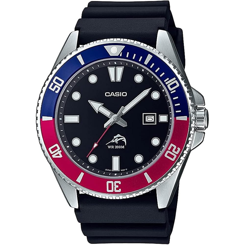 Casio MDV-106B-1A2V Men s Analog Sports Watch 20 ATM Water Resistant Blue Red Bezel Rubber Band