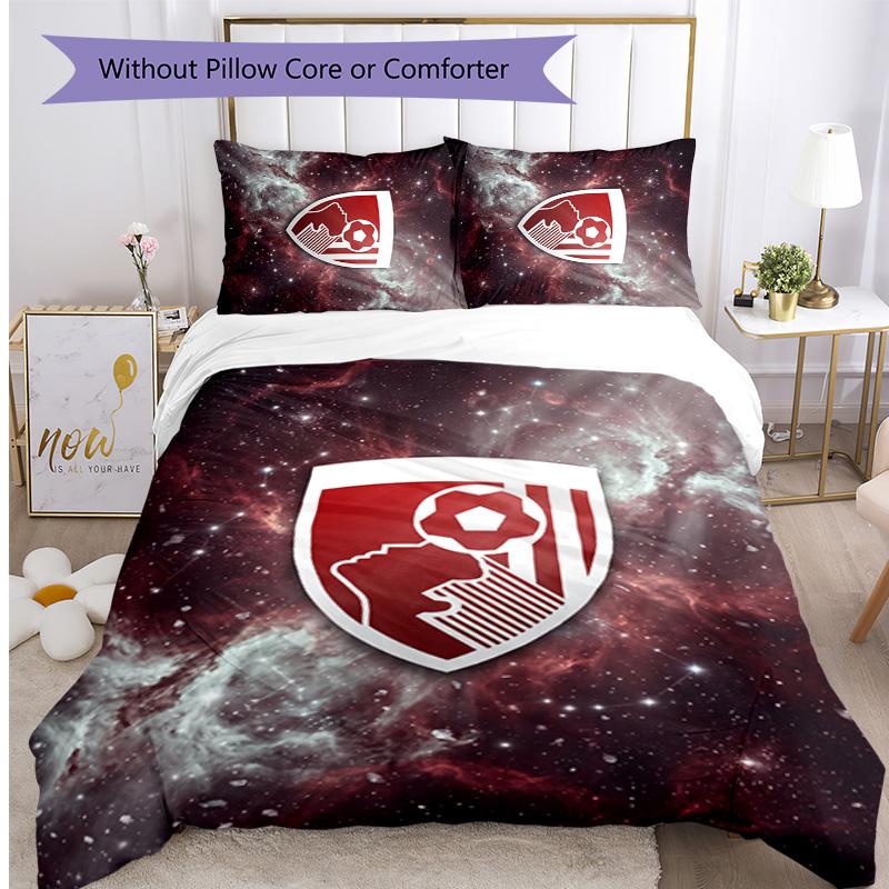 Bournemouth Fußball Bedrucktes 3-teiliges Bettwäscheset, Bequemes Hautfreundliches Schlafzimmer Bettbezug-Set