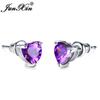 Girls Cute Heart Stud Earrings For Women White Gold Color Brilliant White Zircon Blue Purple Austrian Crystal Wedding Studs Cz