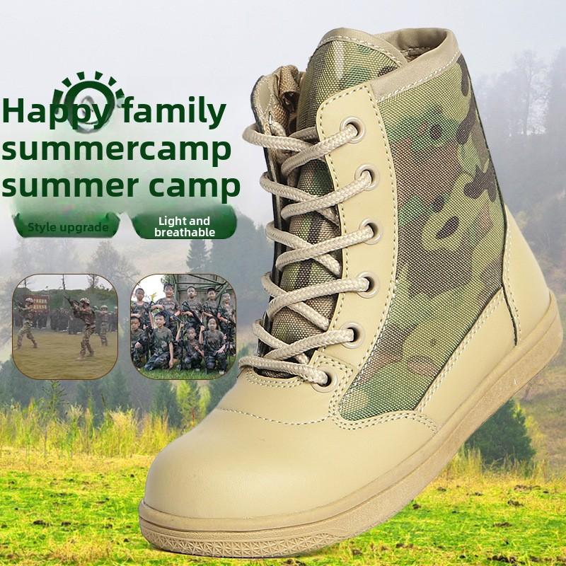 Fashion Children Tactical Military Boots Kid Sneakers Outdoor Hiking Climbing Shoes 27-40 Size Ultra Light Leather Canvas Training Boots