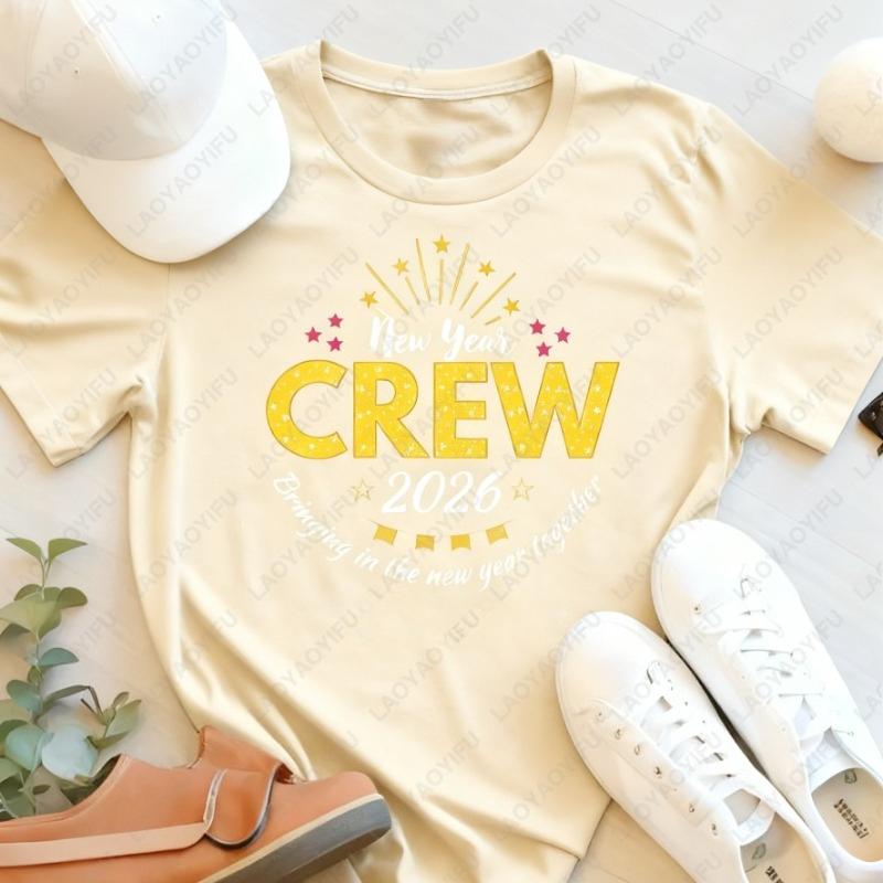 Fashion New Year Hello 2026 Family Unisex Adult Cotton Shirts Matching Group Party Outfit TShirt Festival Graphic Oneck Tops