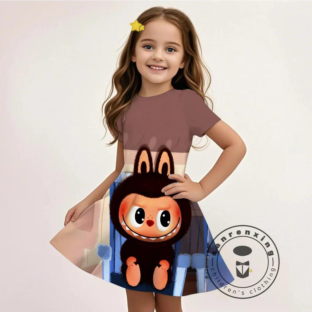 Vestido de Dibujos Animados 3D L-LABUBU Barato Nuevo Niños Niñas Moda Verano Casual Regalo Gratis 100% Ropa Cosplay