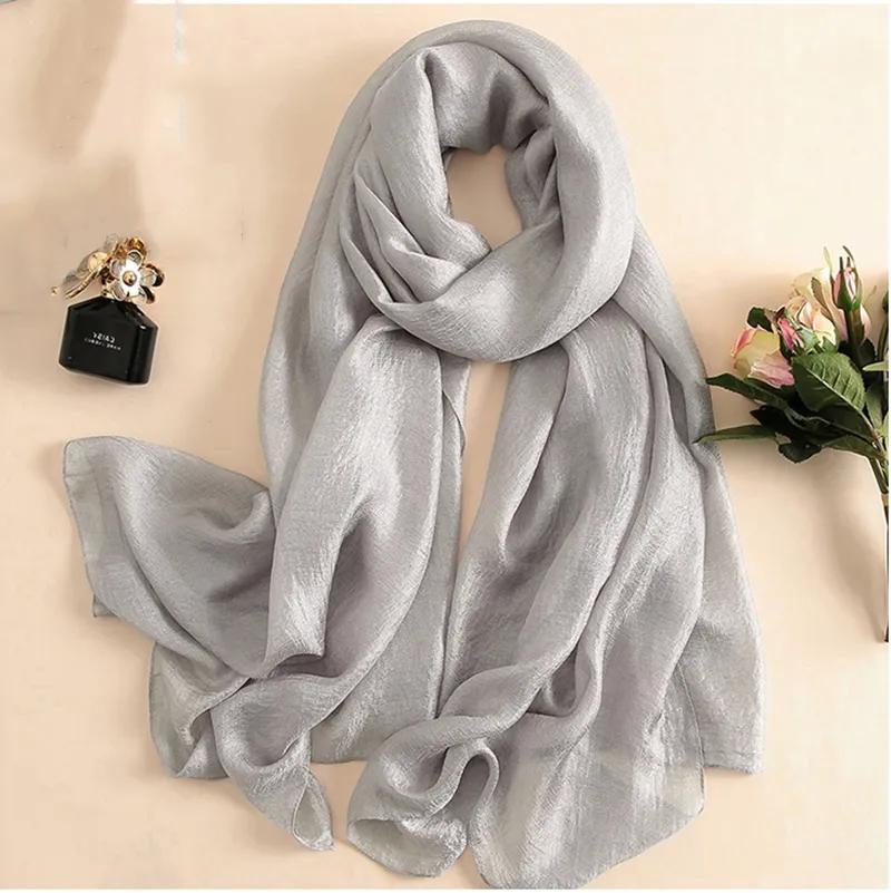 Fluffy Gauze Long Scarf Hijab Solid Color Simple Elegant Shawl Women Turban Windproof Head Wrap Travel Beach Towel