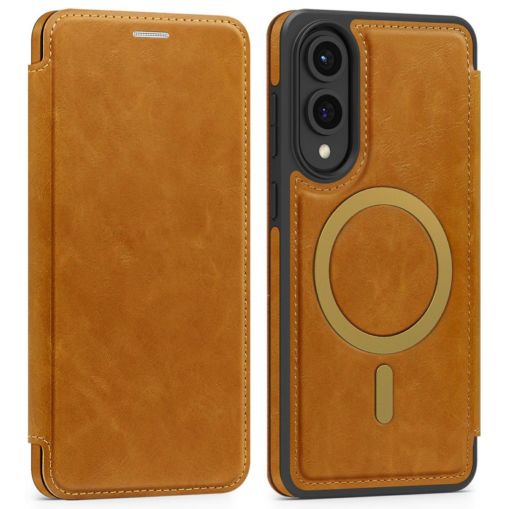 For Samsung Galaxy S25 Edge Case Compatible with MagSafe RFID Blocking Card Holder Leather Phone Cover