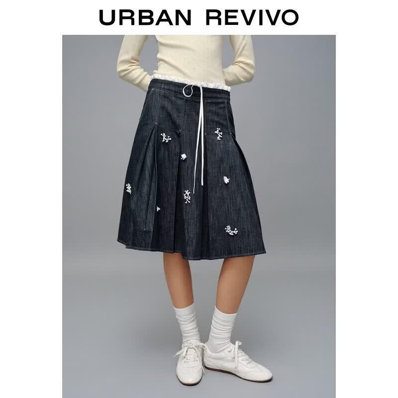 UR2026 Women s Urban Patchwork Beaded Denim Skirt S