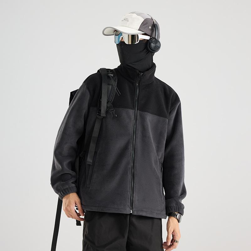 

Autumn and Winter Graphene Heating Warm Fleece Jacket with Spliced Men s Stand Up Collar Jacket, Casual Windproof and Warm Jacket XXXXXL сірий