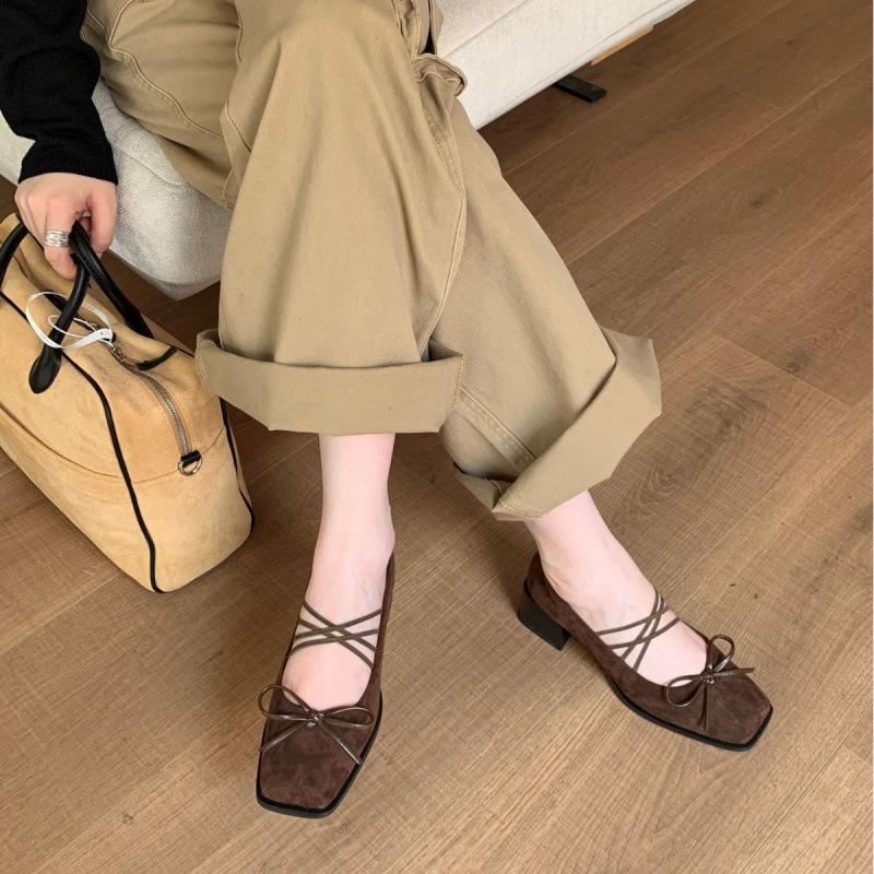 2025 early autumn retro thick heel not tired high heel ballet shoes retro bow Mary Jane shoes