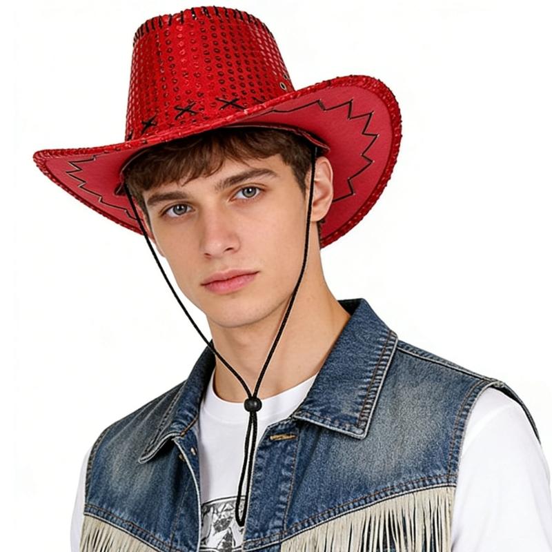 Sequined Western Cowboy Hats for Festivals Parties and Carnivals Sparkling Design Lightweight Practical Polyester Hat