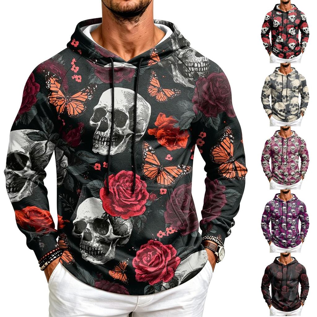 Men's Casual Loose Fit Printed Hoodie with Pocket and