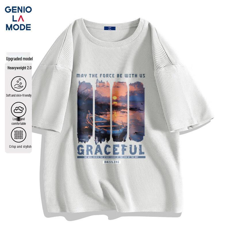 GENIOLAMODE Men s Waffle Knit Graphic T-Shirt XL