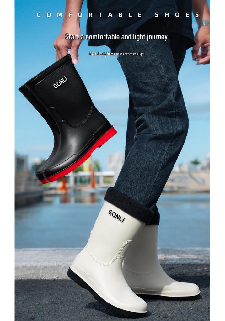 Men's Waterproof Rain Boots: Warm, Non-Slip, High-Top with Elastic Cuff, Ideal for Kitchen, Car Wash, and Fishing.