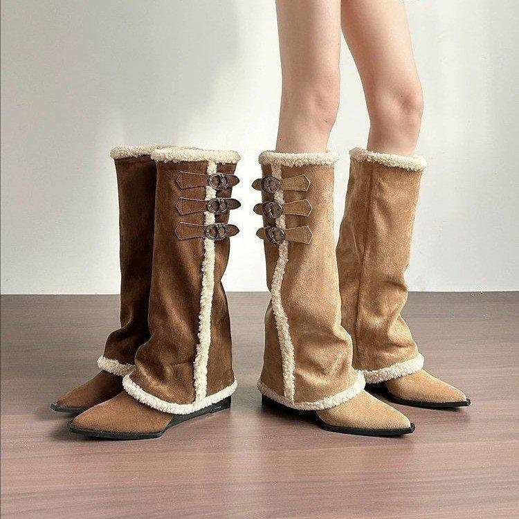 Women's thick bottom high winter lightweight warm fur one plush snow boots non-slip wear casual sports cotton boots