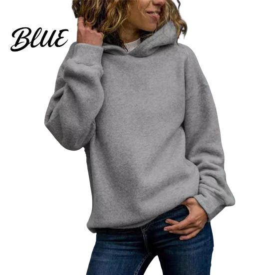 Thick Hoodie Fall Winter Women Pure Color Loose Long Sleeves Elastic Relaxed Fit Pullover Cuff Warm Sport Top Casual Style Street Wear Autumn