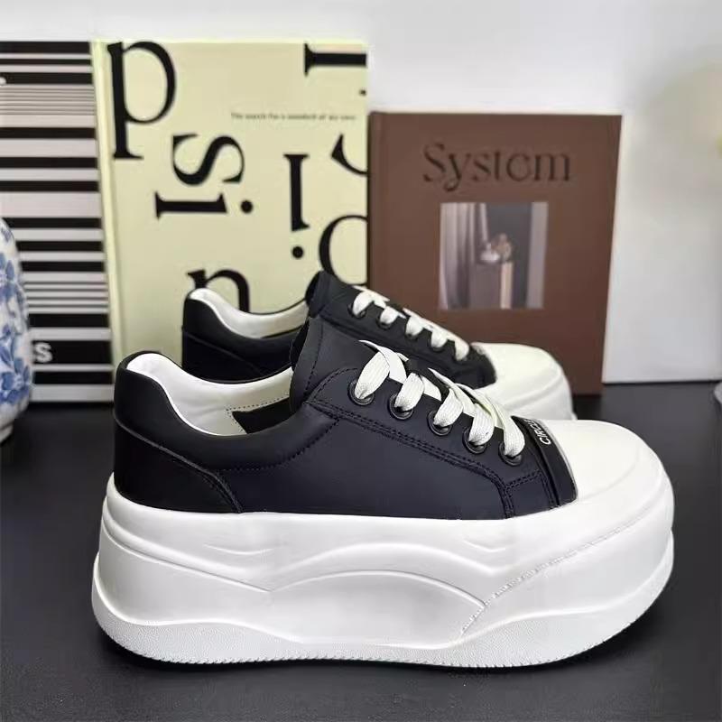 Leather Thick-soled Heightening Little White Shoes Women's Spring 2025 New Big-headed Bread Shoes Versatile Lace-up Casual Board Shoes