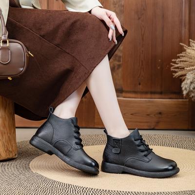 Bottes courtes automne/hiver nouvelles bottes courtes à semelle plate polyvalentes bottes rétro cuir souple semelle souple décontractées femmes