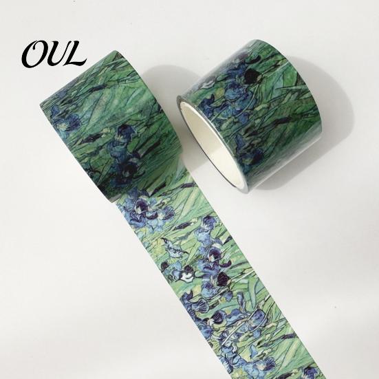 Nastro Washi per Scrapbooking, Nastro, Pittura a Olio Decorativo, Mascheratura, Motivi d'Artista, Adesivo Blu e Giallo per Artigianato Fai-da-Te, Junk Journal, Incarto Regali,