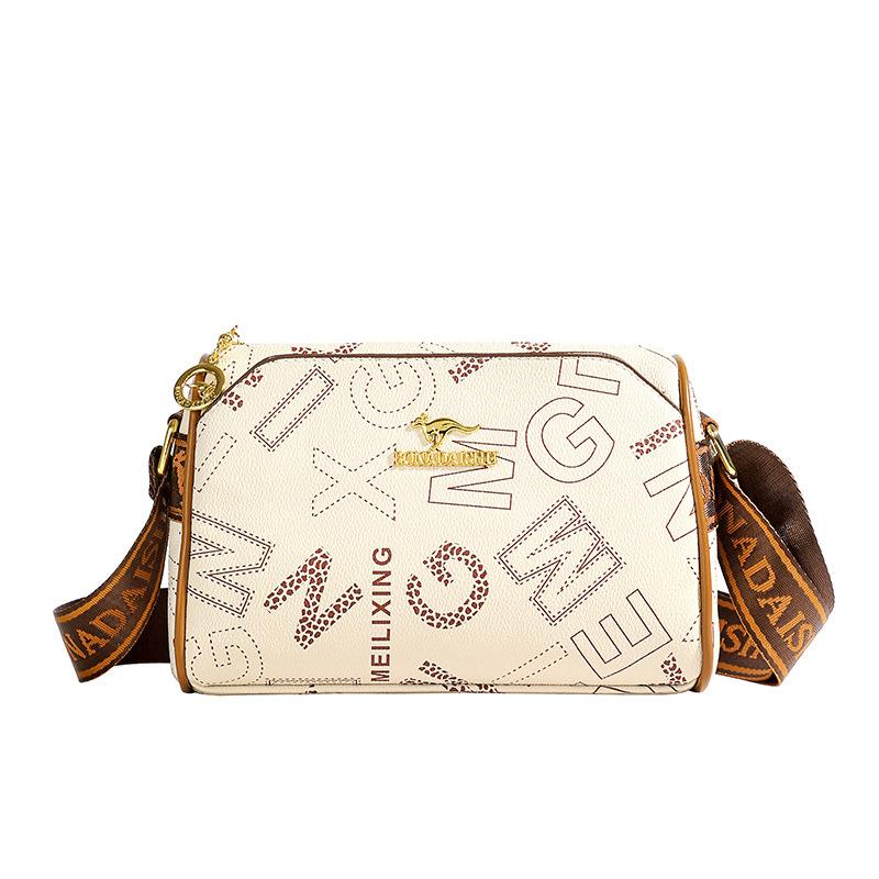 Fashion Casual Letter Printed Women's Cylinder Bag Large Capacity New Wide Shoulder Strap One Shoulder Crossbody Bag