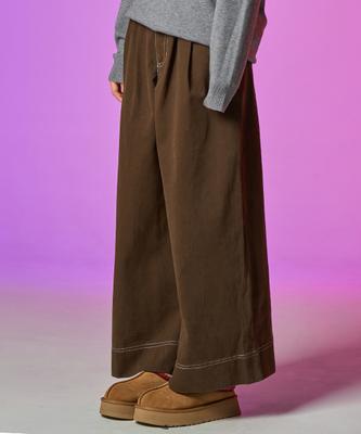 KOLEAT [Fleece-Lined Ver.] Wide Cotton Stitch Pants [Brown] Kcl.